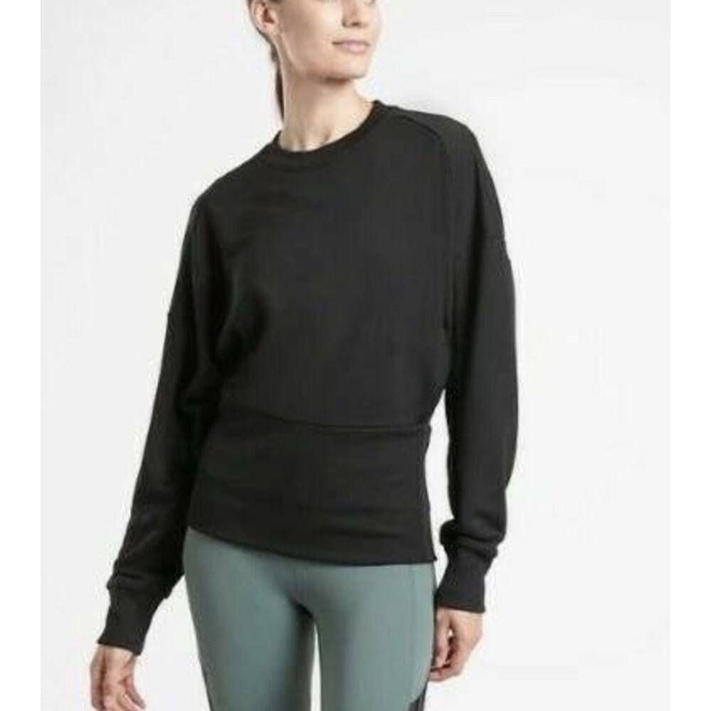 Athleta Sweatshirt Ribbed Hem Casual Pullover Potrero Black XXS‎